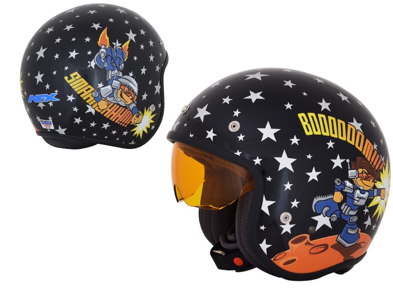 Coole Kinderhelmen, Halve Helmen Voor Straatmotoren Met Vizier, Straatvespa- Helmen Voor Bromfiets-Scooter Crossmotor Voor Jongens En Meisjes Van 4-10 Jaar Oud L,45-53CM